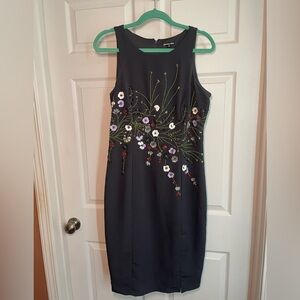 GIANNI BINI Slate Blue Multi Beads Sequined floral dress